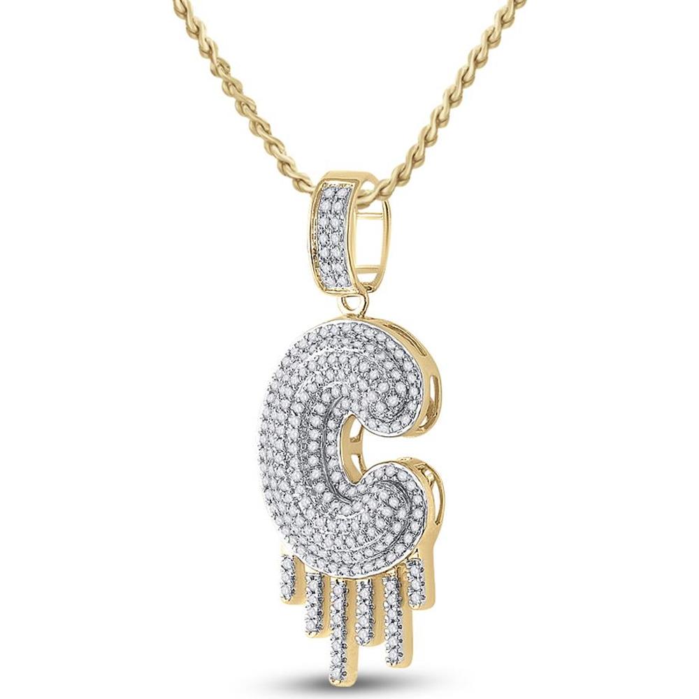 GND 10K Yellow Gold Round Diamond Dripping "C" Letter Charm Pendant - 0.65 Carat Total Diamond Weight
