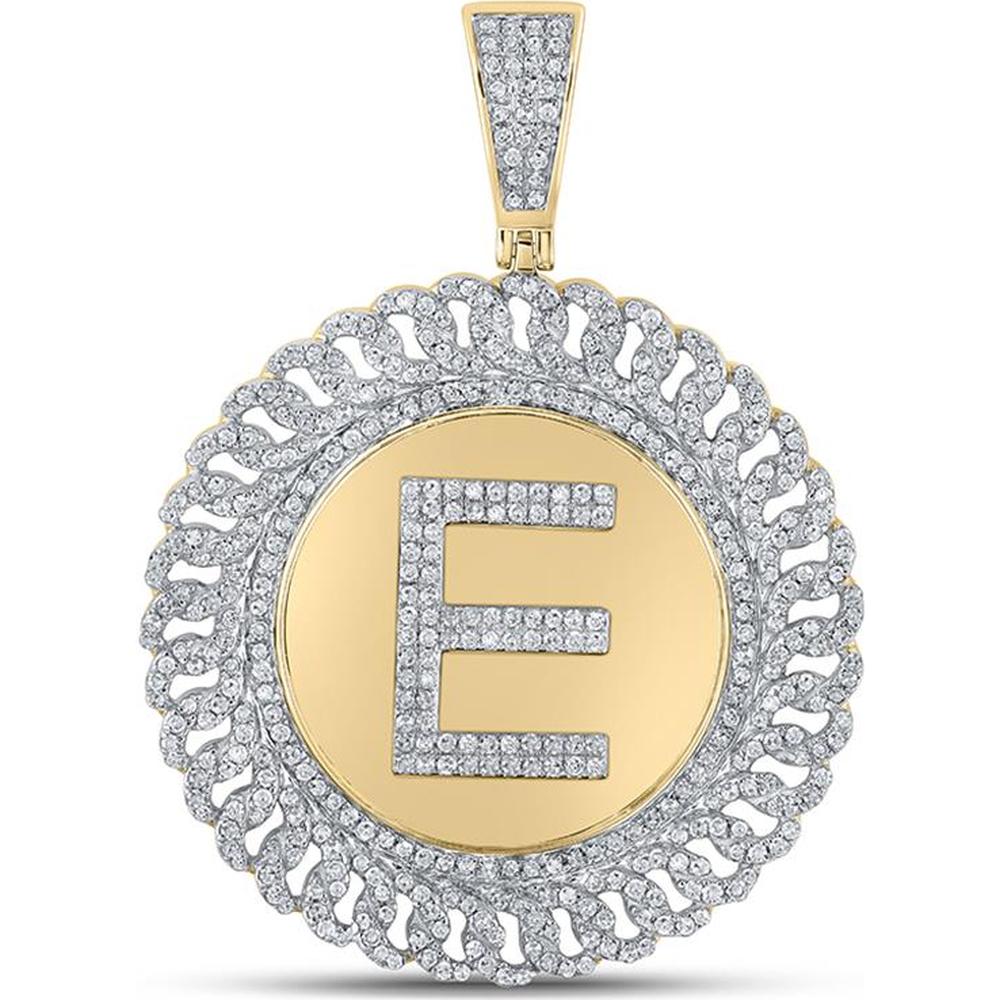 GND 10K Yellow Gold Round Diamond "E" Letter Charm Pendant - 1.26 Carat Total Diamond Weight