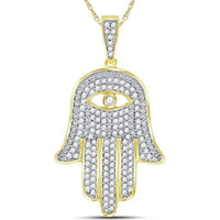 GND 10K Yellow Gold Round Diamond Eye Of Fatima Hamsa Hand Pendant - 1/2 Carat Total Diamond Weight