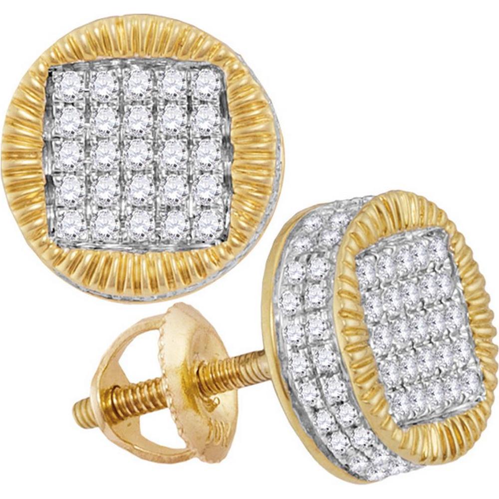 GND 10K Yellow Gold Round Diamond Fluted Circle Stud Earrings - 0.55 Carat Total Diamond Weight