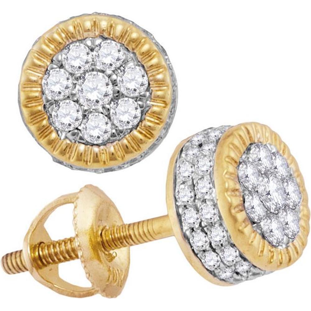 GND 10K Yellow Gold Round Diamond Fluted Flower Cluster Stud Earrings - 3/4 Carat Total Diamond Weight