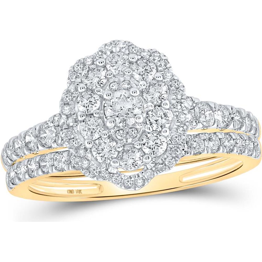 GND 10K Yellow Gold Round Diamond Halo Bridal Wedding Ring Set - 1.00 Carat Total Diamond Weight