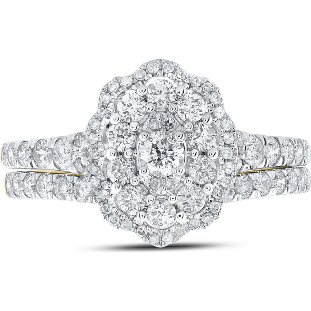 GND 10K Yellow Gold Round Diamond Halo Bridal Wedding Ring Set - 1.00 Carat Total Diamond Weight