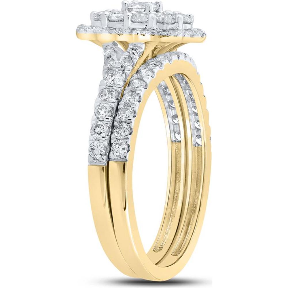 GND 10K Yellow Gold Round Diamond Halo Bridal Wedding Ring Set - 1.00 Carat Total Diamond Weight