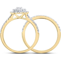 GND 10K Yellow Gold Round Diamond Halo Bridal Wedding Ring Set - 1.00 Carat Total Diamond Weight