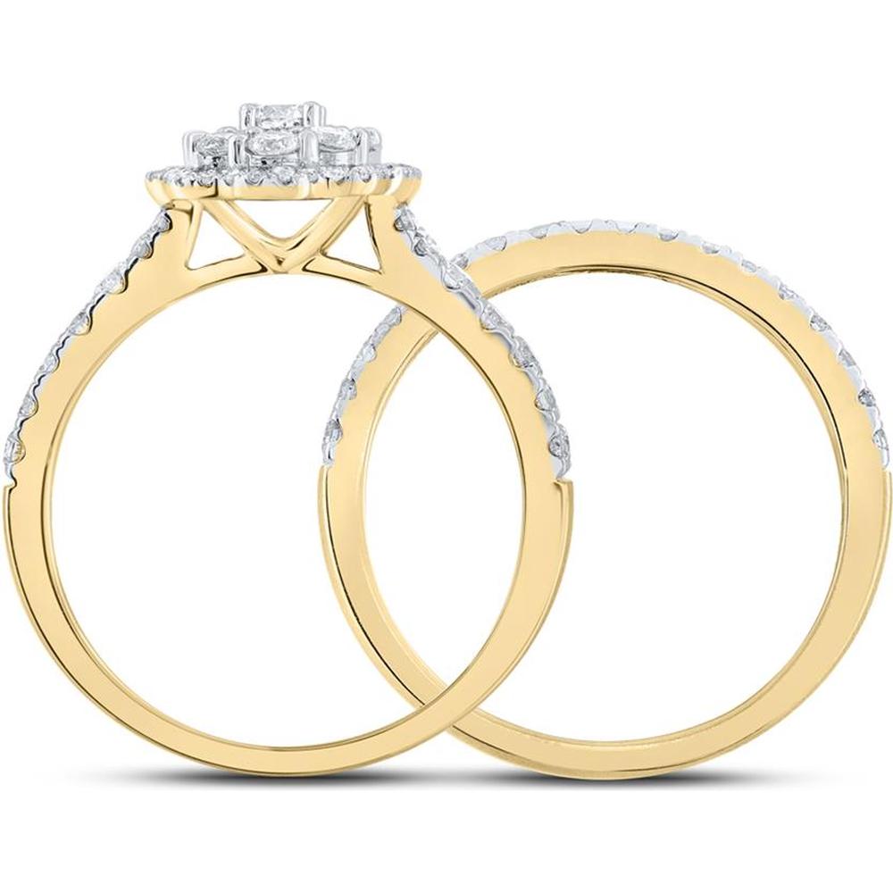 GND 10K Yellow Gold Round Diamond Halo Bridal Wedding Ring Set - 1.00 Carat Total Diamond Weight