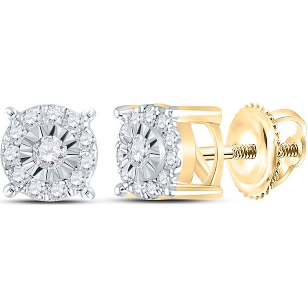 GND 10K Yellow Gold Round Diamond Halo Stud Earrings with 1/5 Total Carat Weight