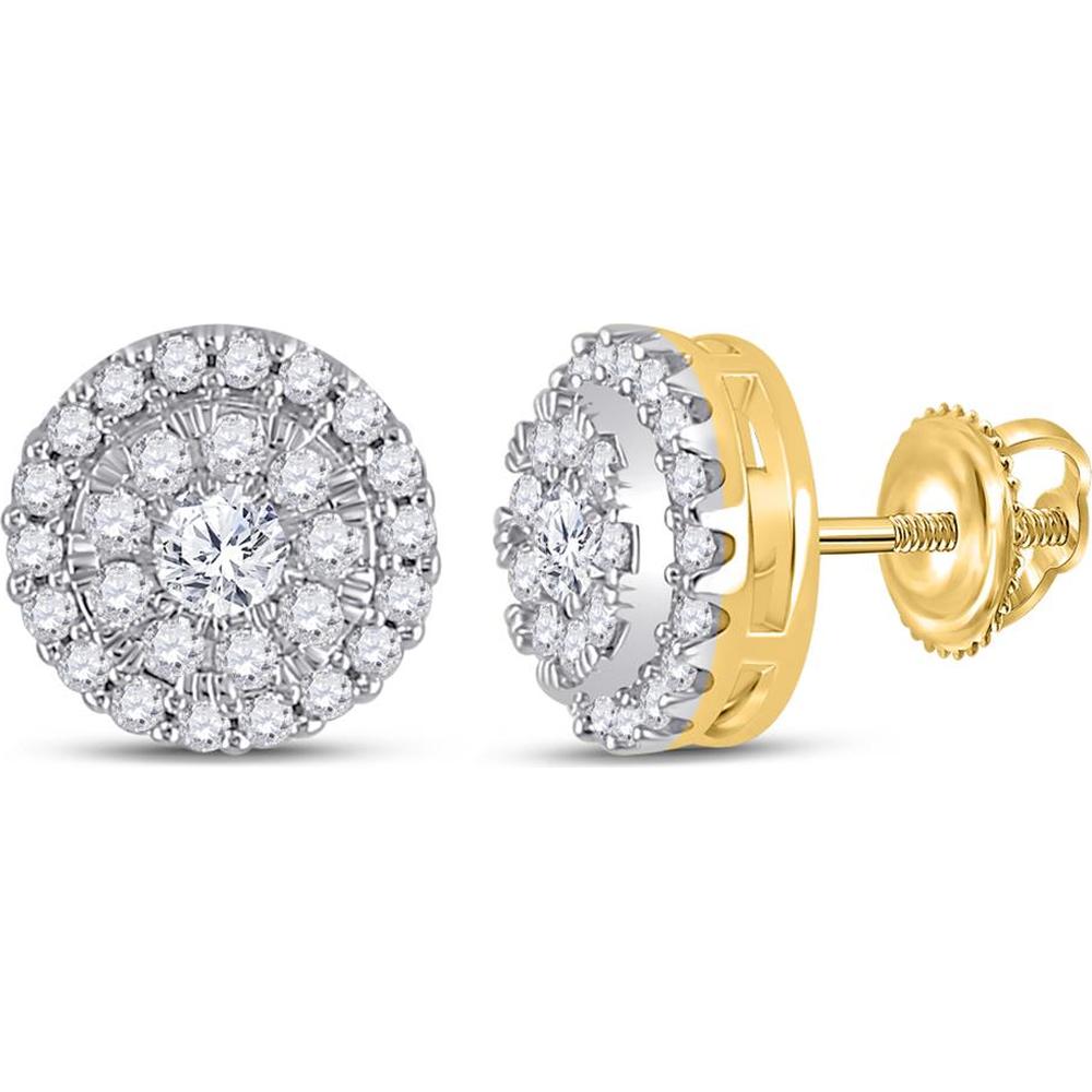 GND 10K Yellow Gold Round Diamond Halo Stud Earrings with Prong-Set Diamonds - 0.50 Carat Total Diamond Weight