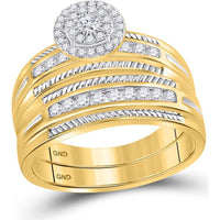 GND 10K Yellow Gold Round Diamond Halo Wedding Ring Set with Pave and Channel-Set Diamonds - 5/8 Total Carat Weight