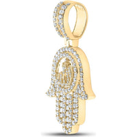 GND 10K Yellow Gold Round Diamond Hamsa Allah Pendant with Pave and Channel Set Diamonds - 3.00 Carat Total Diamond Weight