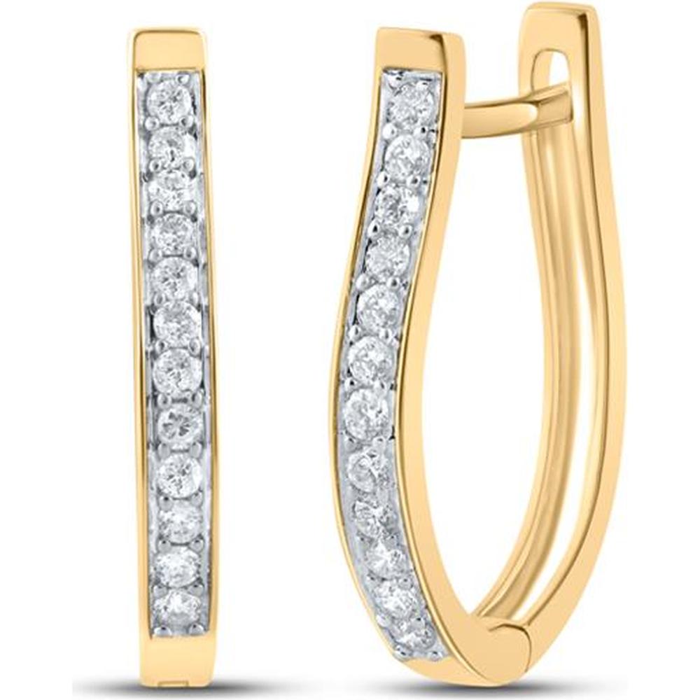 GND 10K Yellow Gold Round Diamond Huggie Earrings with Prong Set Diamonds - 0.25 Carat Total Diamond Weight
