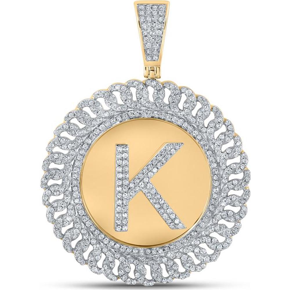 GND 10K Yellow Gold Round Diamond 'K' Initial Charm Pendant - 1-1/4 Total Carat Weight