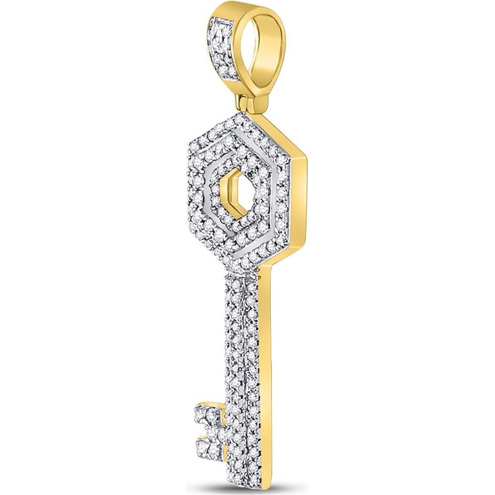 GND 10K Yellow Gold Round Diamond Key Charm Pendant with Pave-Set Diamonds - 0.65 Carat Total Diamond Weight