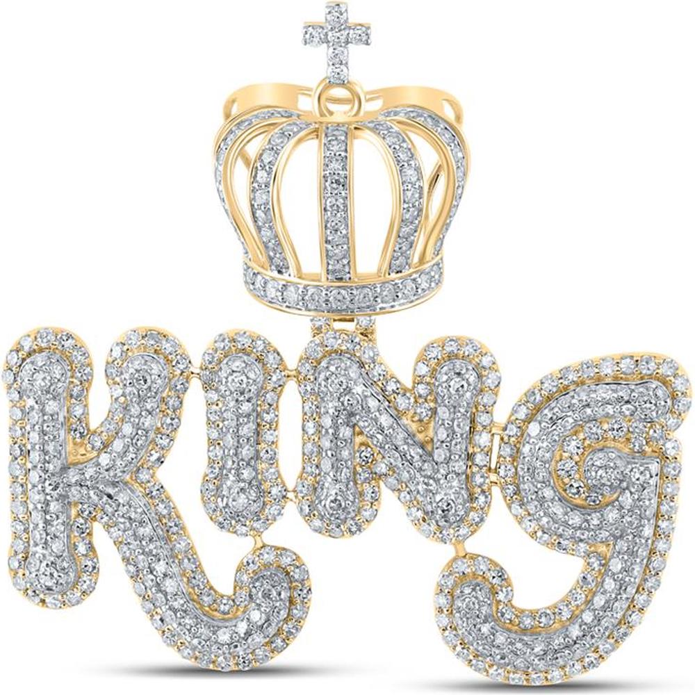 GND 10K Yellow Gold Round Diamond "KING" Crown Pendant – 4.93 Carats Total Diamond Weight