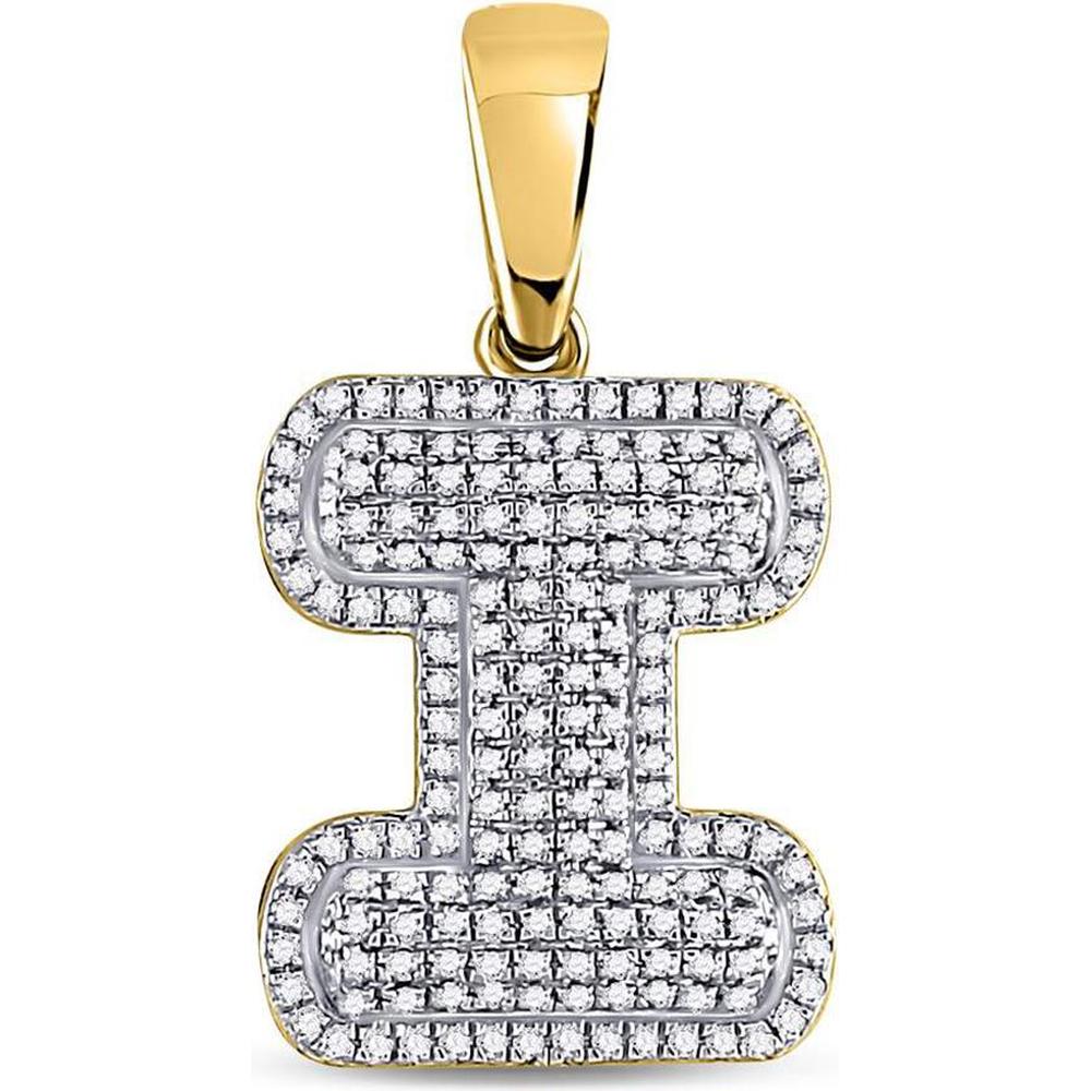 GND 10K Yellow Gold Round Diamond Letter "I" Bubble Initial Charm Pendant - 0.50 Carat Total Diamond Weight