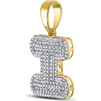 GND 10K Yellow Gold Round Diamond Letter "I" Bubble Initial Charm Pendant - 0.50 Carat Total Diamond Weight