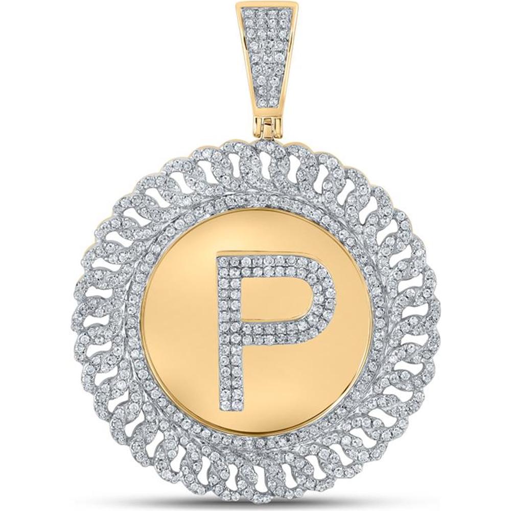 GND 10K Yellow Gold Round Diamond Letter P Circle Charm Pendant - 1.25 Carat Total Diamond Weight