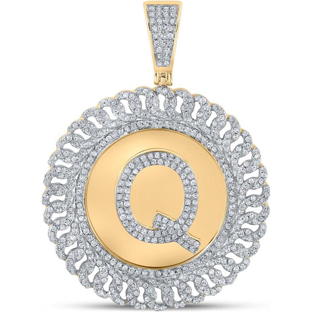 GND 10K Yellow Gold Round Diamond Letter "Q" Circle Charm Pendant - 1.30 Carat Total Diamond Weight