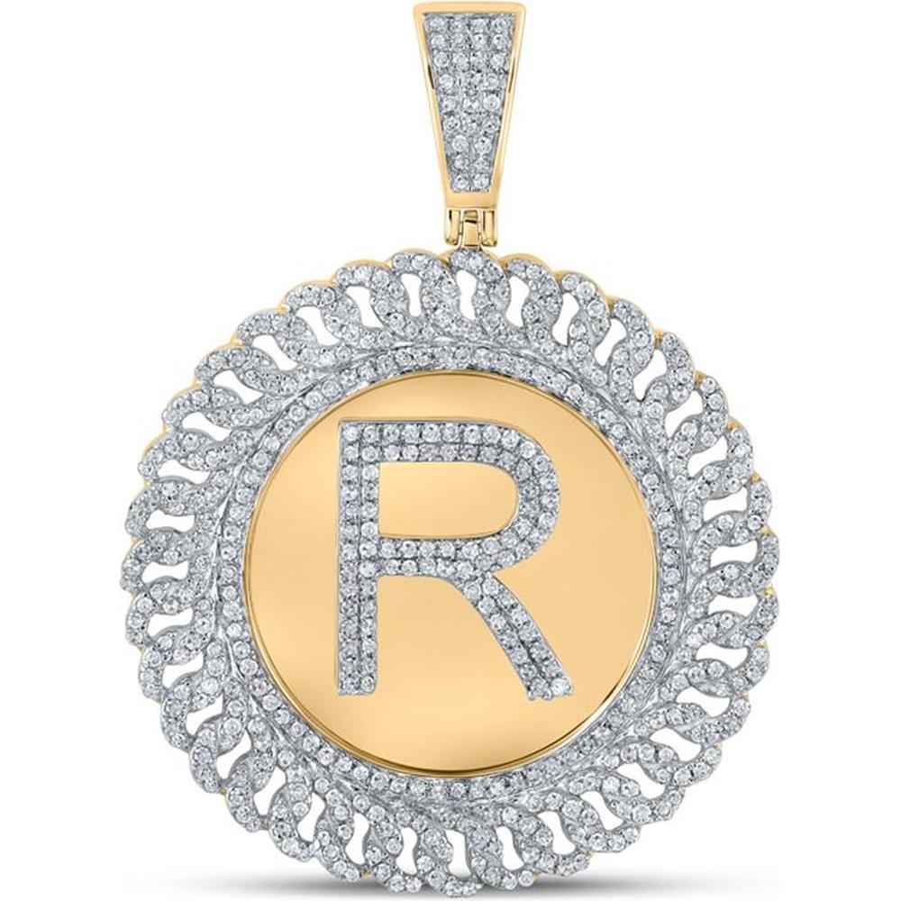 GND 10K Yellow Gold Round Diamond Letter R Circle Charm Pendant - 1-1/3 Total Carat Weight