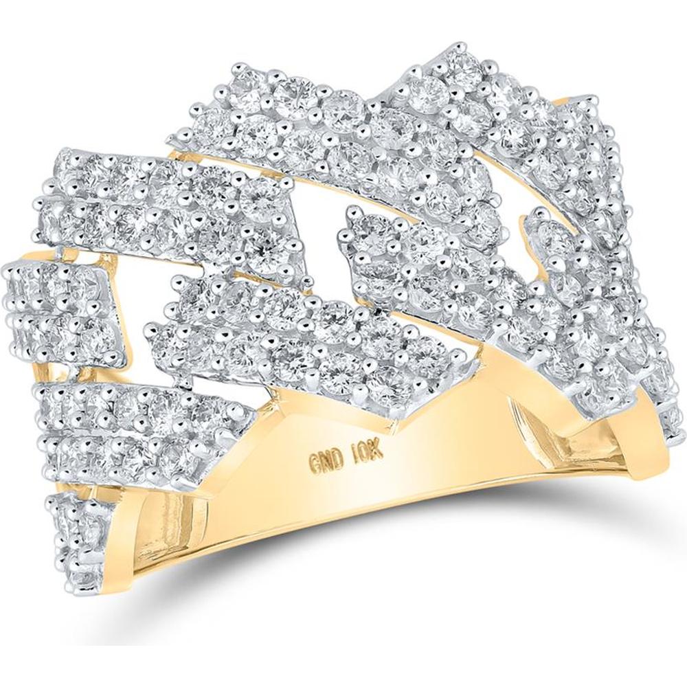 GND 10K Yellow Gold Round Diamond Link Band Ring with Prong-Set Diamonds - 2.31 Carat Total Diamond Weight
