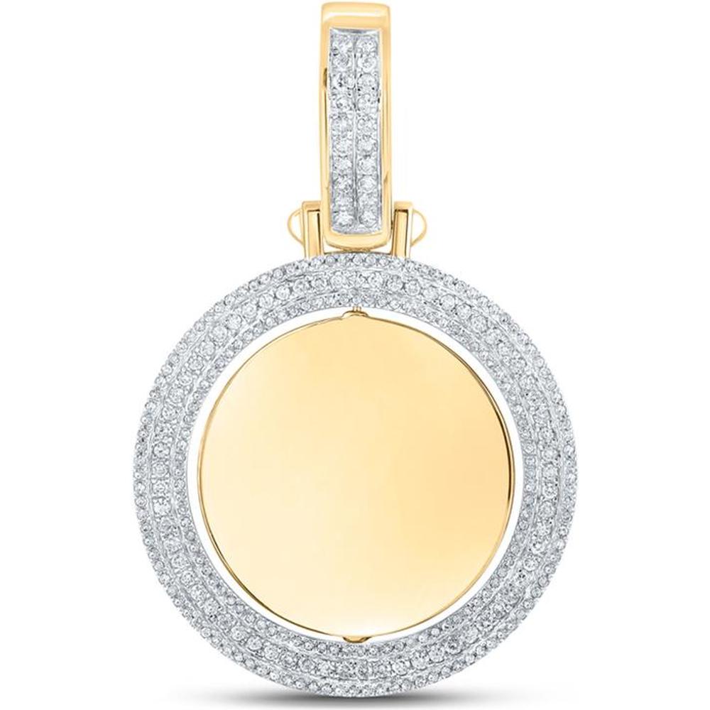 GND 10K Yellow Gold Round Diamond Memory Circle Charm Pendant - 1.50 Carat Total Diamond Weight