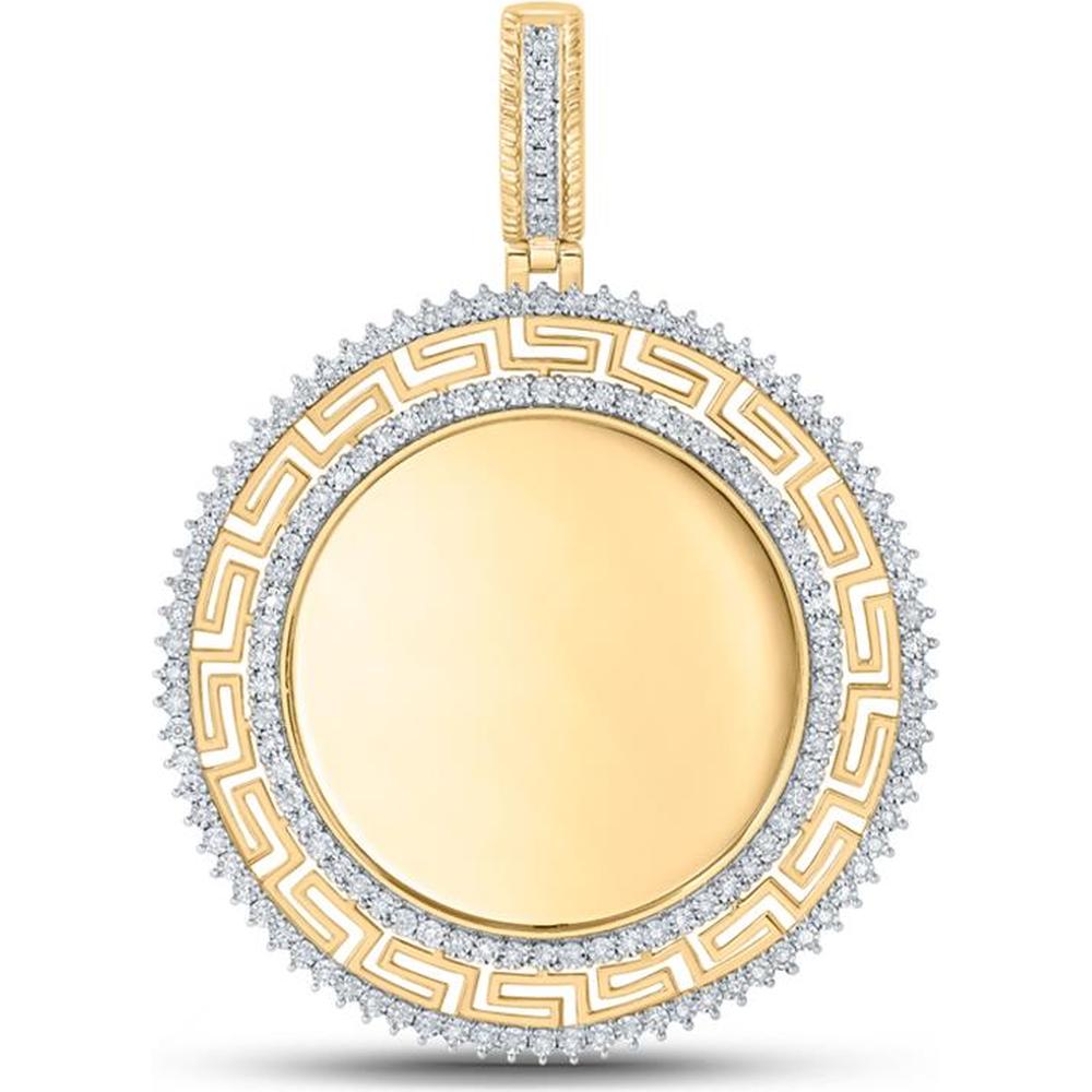 GND 10K Yellow Gold Round Diamond Memory Circle Pendant with Greek Key Motif - 0.50 Carat Total Diamond Weight