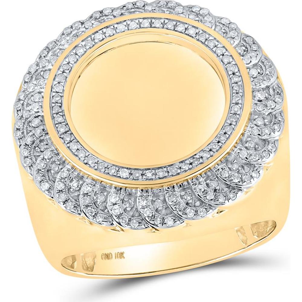 GND 10K Yellow Gold Round Diamond Memory Circle Ring with Pave-Set Halo - 0.48 Carat Total Diamond Weight