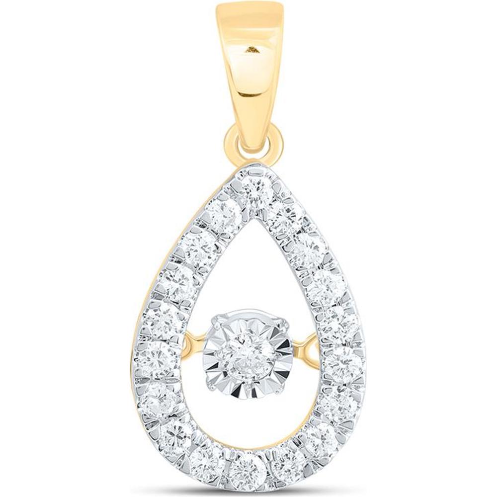 GND 10K Yellow Gold Round Diamond Moving Twinkle Teardrop Pendant - 1/3 Carat Total Diamond Weight
