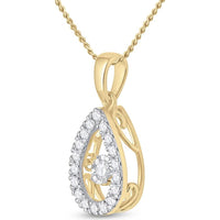 GND 10K Yellow Gold Round Diamond Moving Twinkle Teardrop Pendant - 1/3 Carat Total Diamond Weight