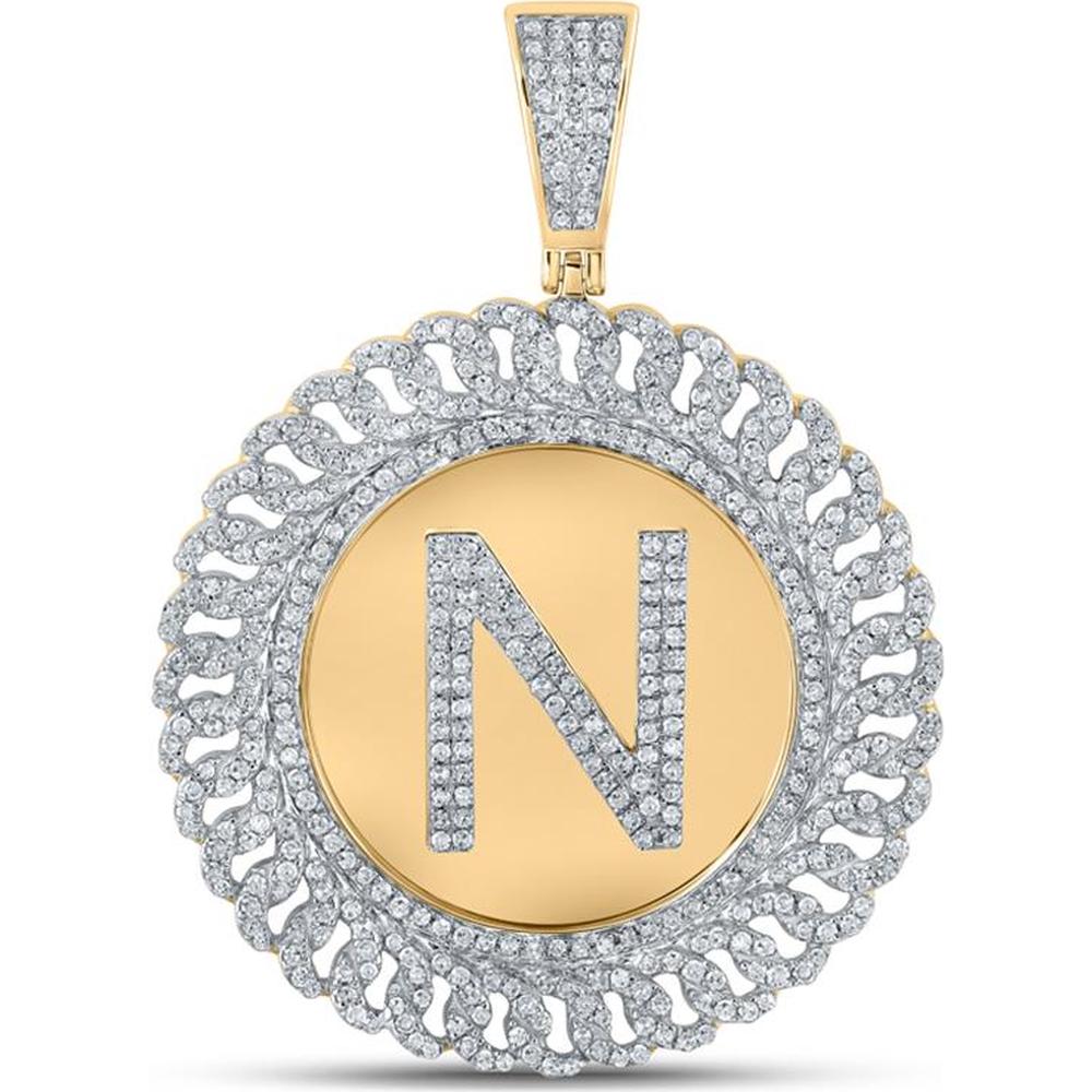 GND 10K Yellow Gold Round Diamond N Initial Circle Pendant - 1.25 Carat Total Diamond Weight