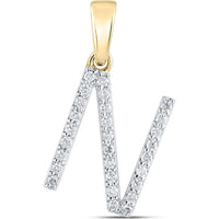 GND 10K Yellow Gold Round Diamond "N" Initial Letter Pendant - 0.20 Carat Total Diamond Weight