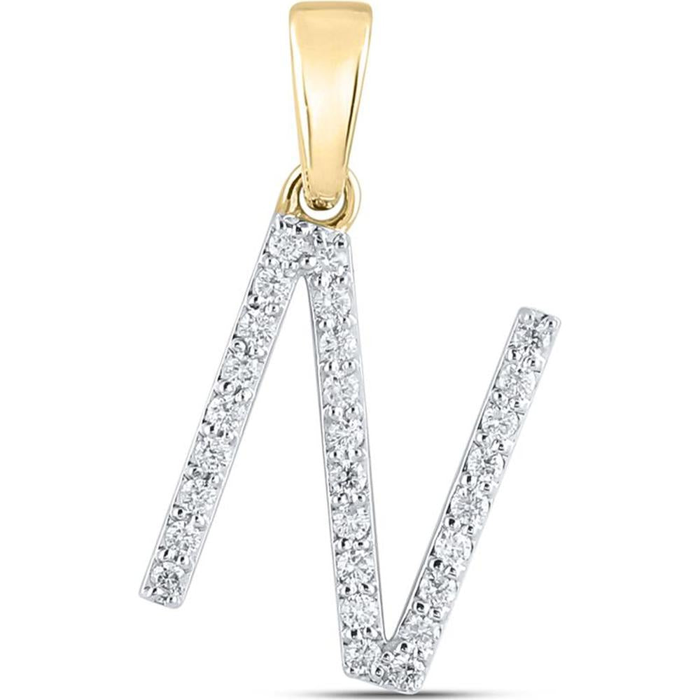 GND 10K Yellow Gold Round Diamond "N" Initial Letter Pendant - 0.20 Carat Total Diamond Weight