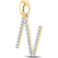 GND 10K Yellow Gold Round Diamond "N" Initial Letter Pendant - 0.20 Carat Total Diamond Weight
