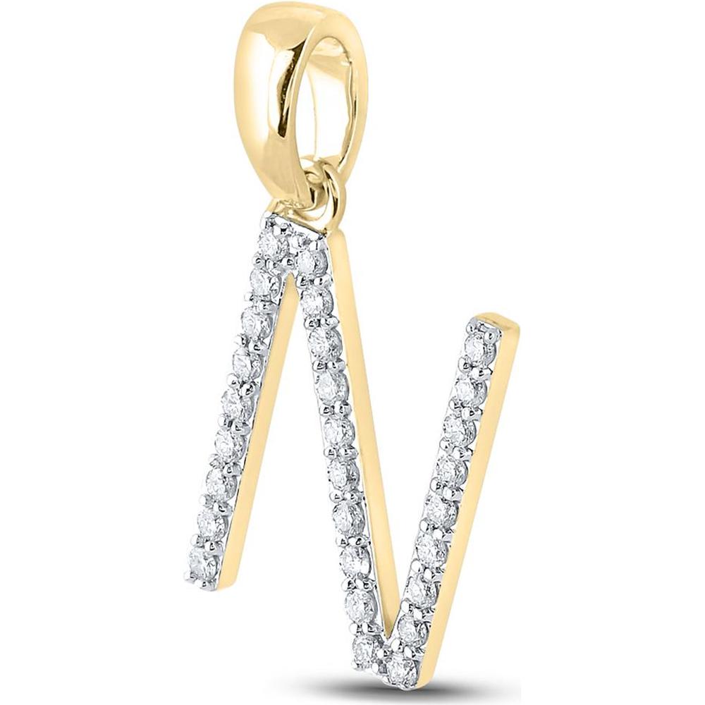 GND 10K Yellow Gold Round Diamond "N" Initial Letter Pendant - 0.20 Carat Total Diamond Weight