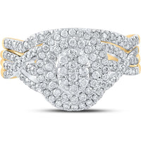 GND 10K Yellow Gold Round Diamond Oval Bridal Wedding Ring Set with Prong-Set Diamonds - 0.75 Carat Total Diamond Weight