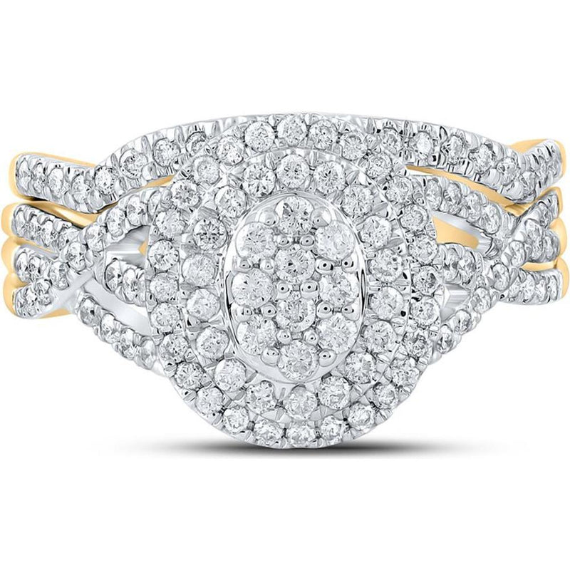 GND 10K Yellow Gold Round Diamond Oval Bridal Wedding Ring Set with Prong-Set Diamonds - 0.75 Carat Total Diamond Weight