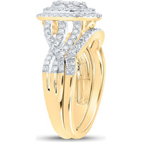 GND 10K Yellow Gold Round Diamond Oval Bridal Wedding Ring Set with Prong-Set Diamonds - 0.75 Carat Total Diamond Weight