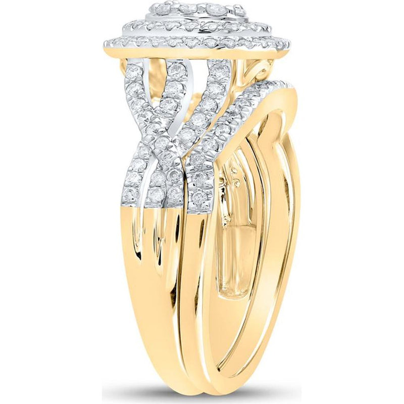 GND 10K Yellow Gold Round Diamond Oval Bridal Wedding Ring Set with Prong-Set Diamonds - 0.75 Carat Total Diamond Weight