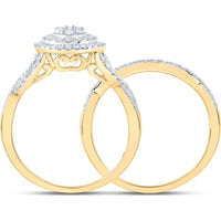 GND 10K Yellow Gold Round Diamond Oval Bridal Wedding Ring Set with Prong-Set Diamonds - 0.75 Carat Total Diamond Weight