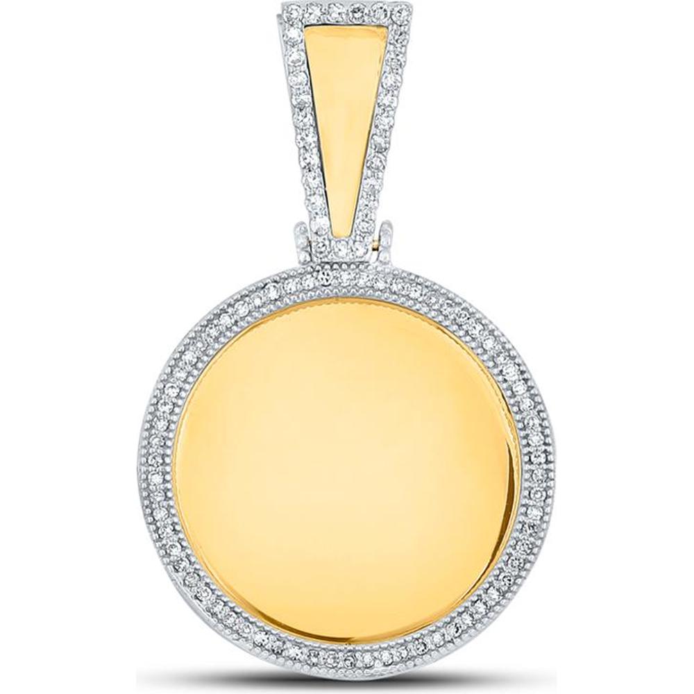 GND 10K Yellow Gold Round Diamond Picture Memory Circle Charm Pendant - 3/8 Carat Total Diamond Weight
