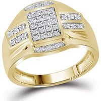 GND 10K Yellow Gold Round Diamond Rectangle Cluster Ring - 1/4 Carat Total Diamond Weight