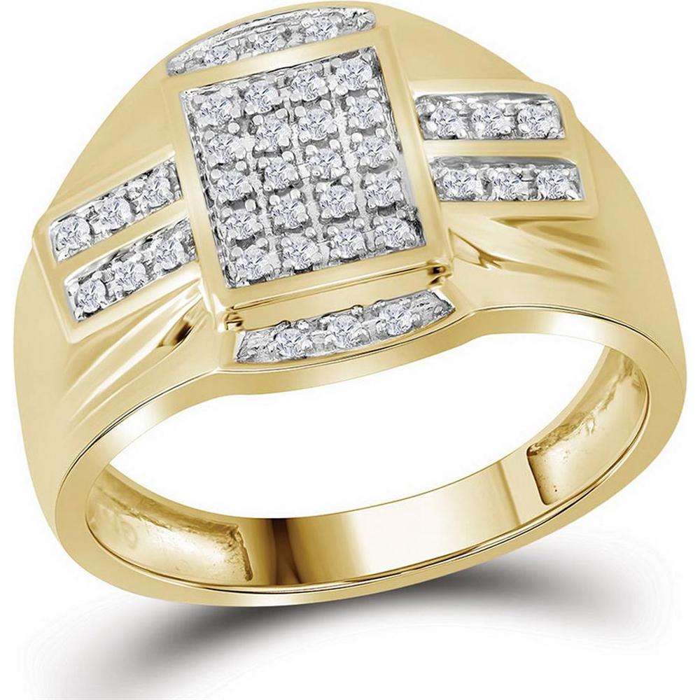 GND 10K Yellow Gold Round Diamond Rectangle Cluster Ring - 1/4 Carat Total Diamond Weight