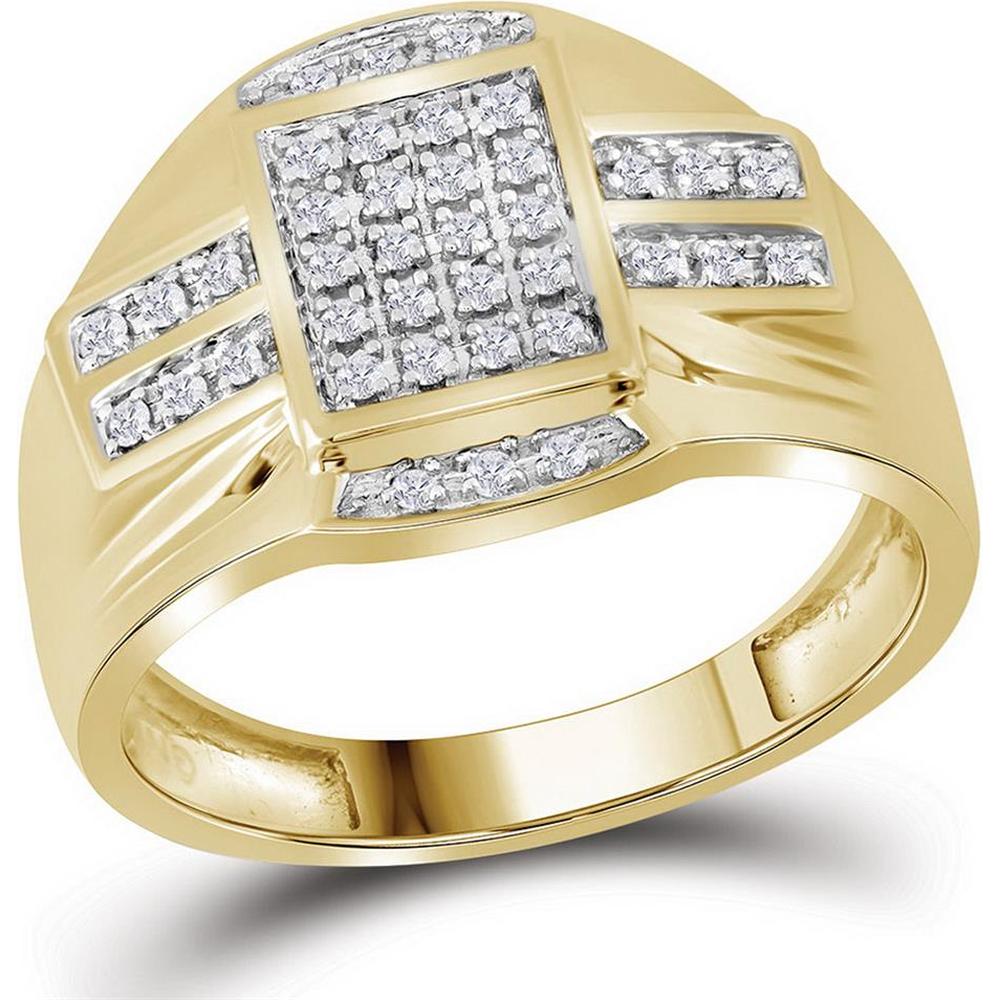 GND 10K Yellow Gold Round Diamond Rectangle Cluster Ring - 1/4 Carat Total Diamond Weight