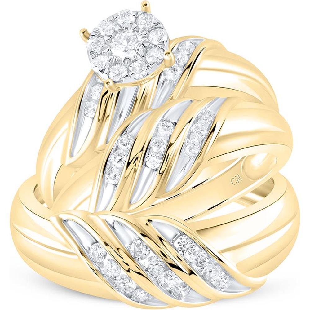 GND 10K Yellow Gold Round Diamond Solitaire Matching Wedding Ring Set - 5/8 Total Carat Weight