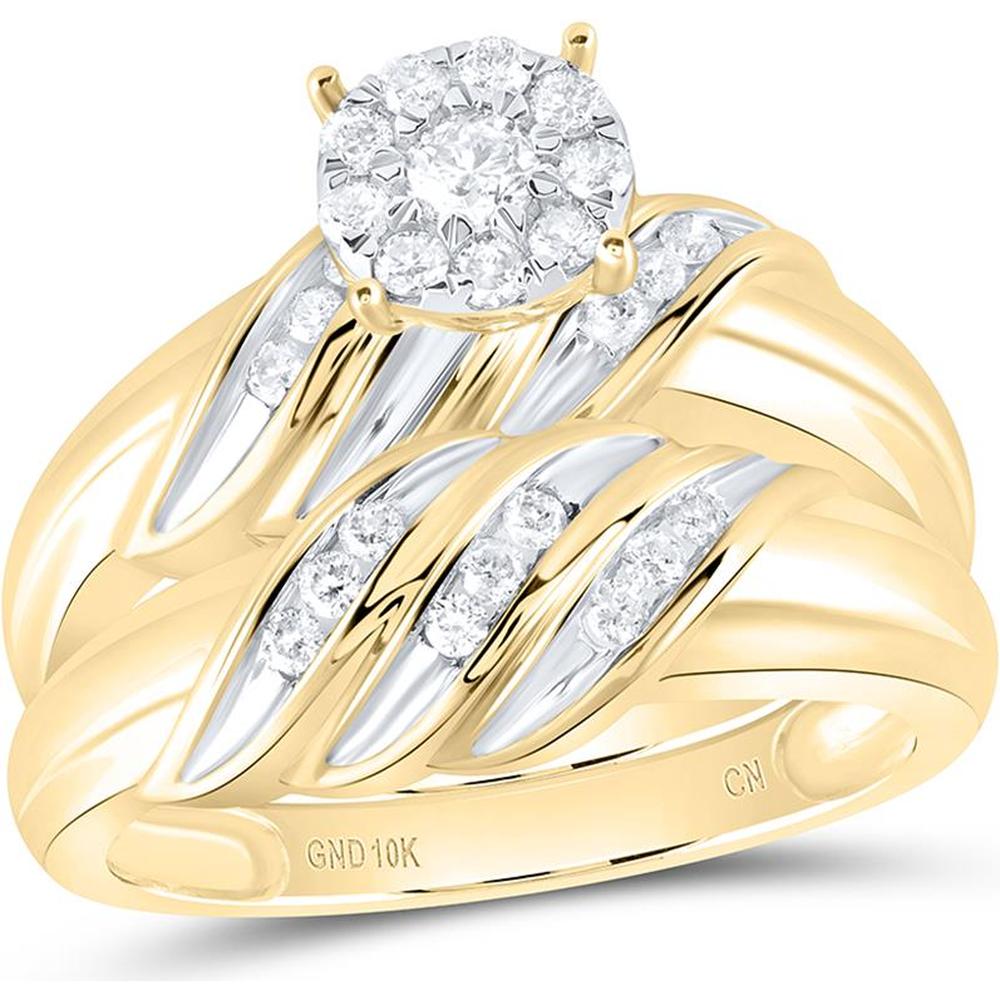 GND 10K Yellow Gold Round Diamond Solitaire Matching Wedding Ring Set - 5/8 Total Carat Weight