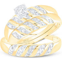 GND 10K Yellow Gold Round Diamond Solitaire Matching Wedding Ring Set with Prong-Set Diamond - 1/20 Carat Total Diamond Weight
