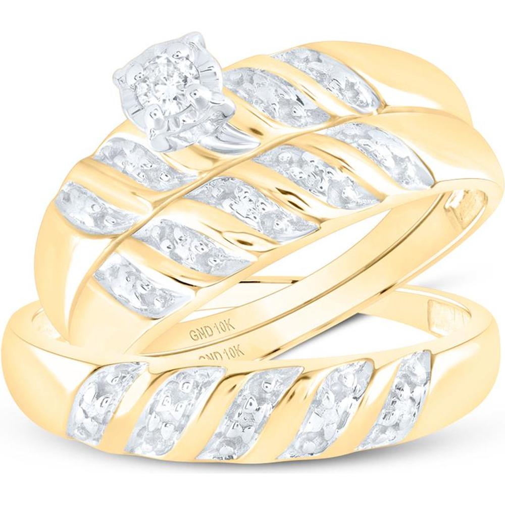 GND 10K Yellow Gold Round Diamond Solitaire Matching Wedding Ring Set with Prong-Set Diamond - 1/20 Carat Total Diamond Weight