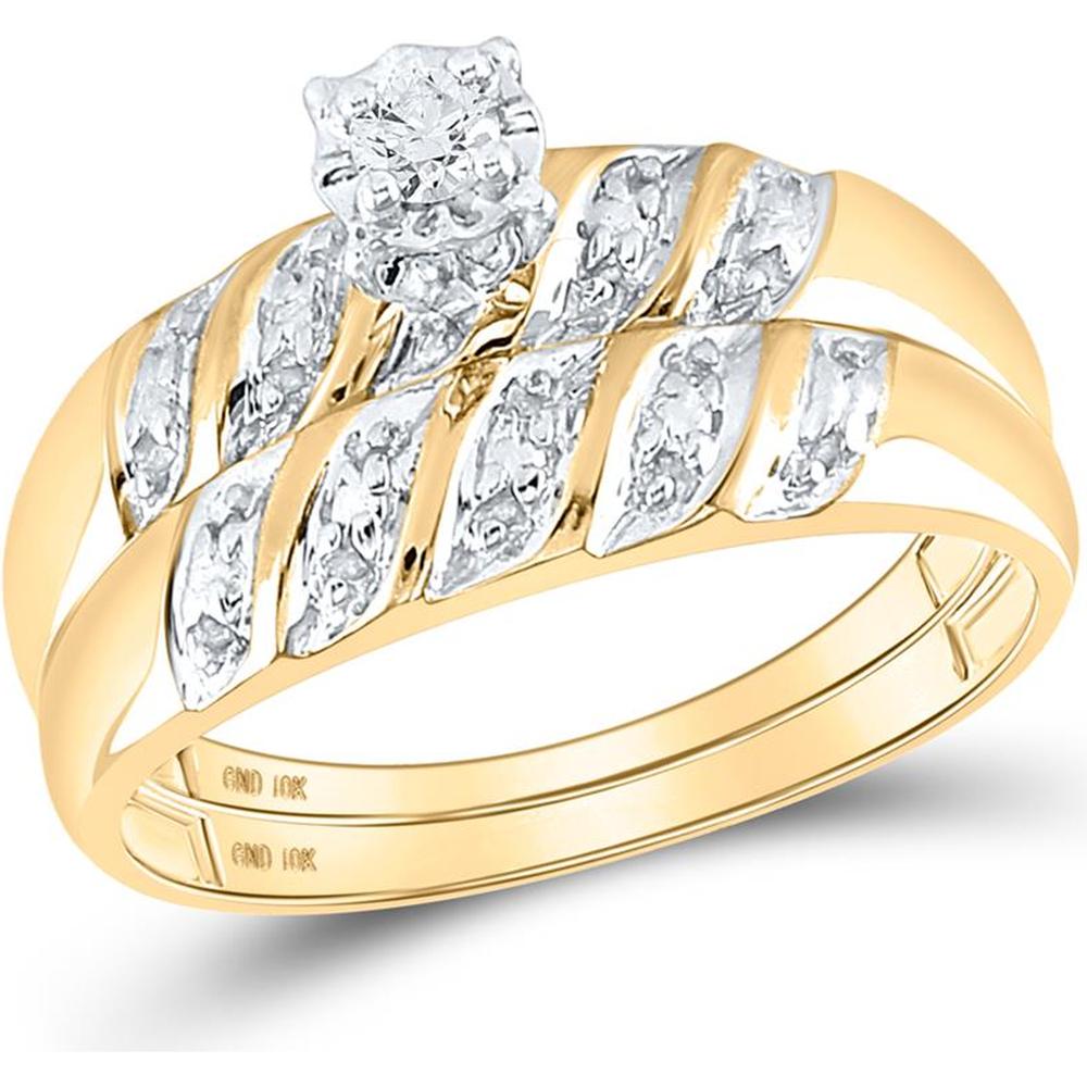 GND 10K Yellow Gold Round Diamond Solitaire Matching Wedding Ring Set with Prong-Set Diamond - 1/20 Carat Total Diamond Weight