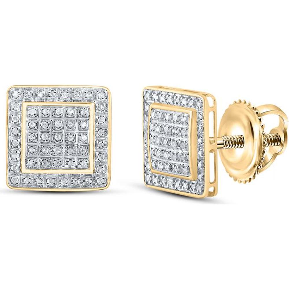 GND 10K Yellow Gold Round Diamond Square Earrings - 1/3 Carat Total Carat Weight