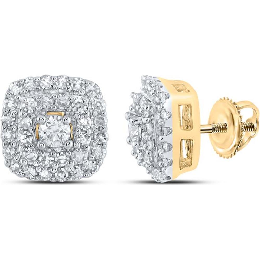GND 10K Yellow Gold Round Diamond Square Halo Stud Earrings - 1/3 Carat Total Diamond Weight